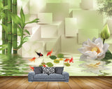 Avikalp MWZ0484 White Lotus Fishes Trees 3D HD Wallpaper