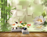 Avikalp MWZ0484 White Lotus Fishes Trees 3D HD Wallpaper