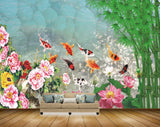 Avikalp MWZ0485 Pink White Yellow Flowers Fishes Trees HD Wallpaper