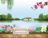 Avikalp MWZ0490 White Pink Lotus Flowers River Trees HD Wallpaper