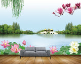 Avikalp MWZ0490 White Pink Lotus Flowers River Trees 3D HD Wallpaper