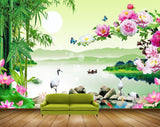 Avikalp MWZ0492 Pink White Flowers Butterflies Swans River Stones Trees HD Wallpaper