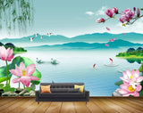 Avikalp MWZ0494 Pink Lotus Flower Swans River 3D HD Wallpaper