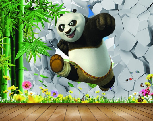 Avikalp MWZ0496 Panda Trees Multicoloured Flowers 3D HD Wallpaper