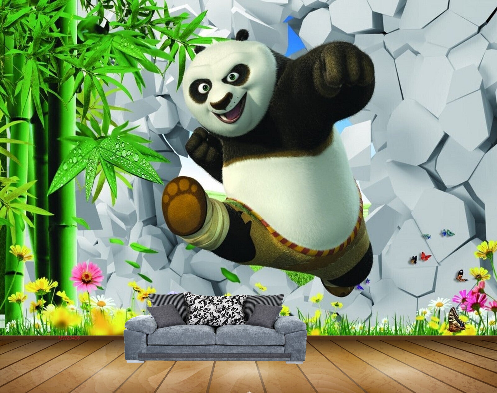 Avikalp MWZ0496 Panda Trees Multicoloured Flowers 3D HD Wallpaper