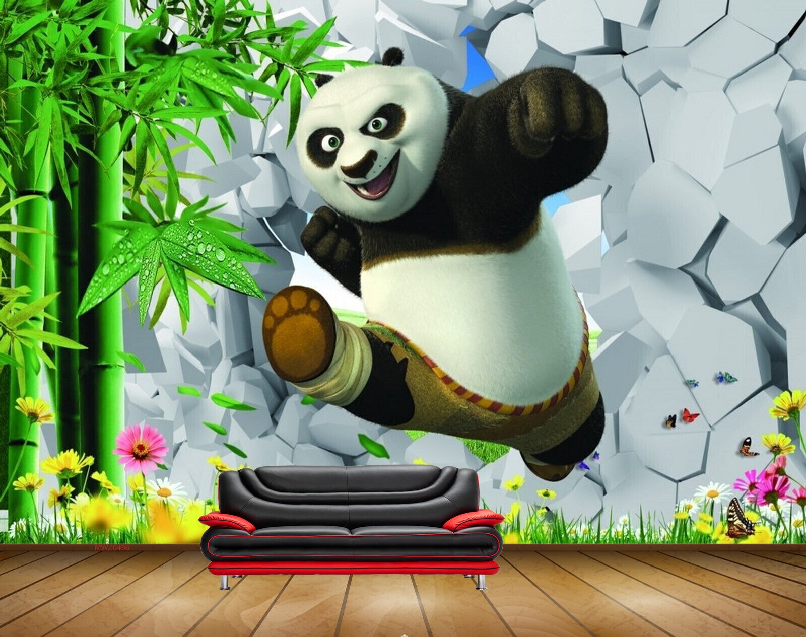 Avikalp MWZ0496 Panda Trees Multicoloured Flowers 3D HD Wallpaper
