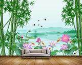 Avikalp MWZ0497 Pink Lotus Sea Birds Greenary 3D HD Wallpaper