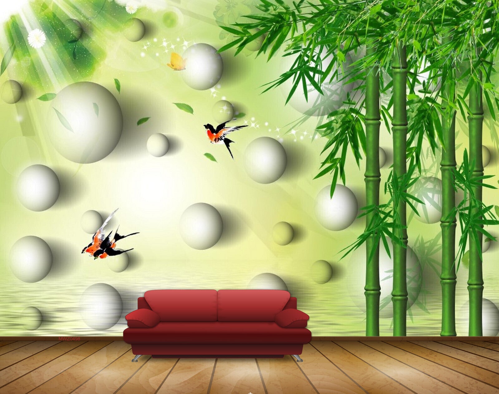 Avikalp MWZ0498 White Stones Greenary Birds HD Wallpaper