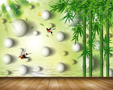 Avikalp MWZ0498 White Stones Greenary Birds 3D HD Wallpaper