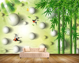 Avikalp MWZ0498 White Stones Greenary Birds 3D HD Wallpaper