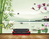 Avikalp MWZ0500 Pink Lotus Flowers Birds Trees Sun Boat 3D HD Wallpaper