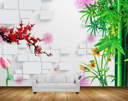 Avikalp MWZ0503 Orange Pink Flowers Plants HD Wallpaper