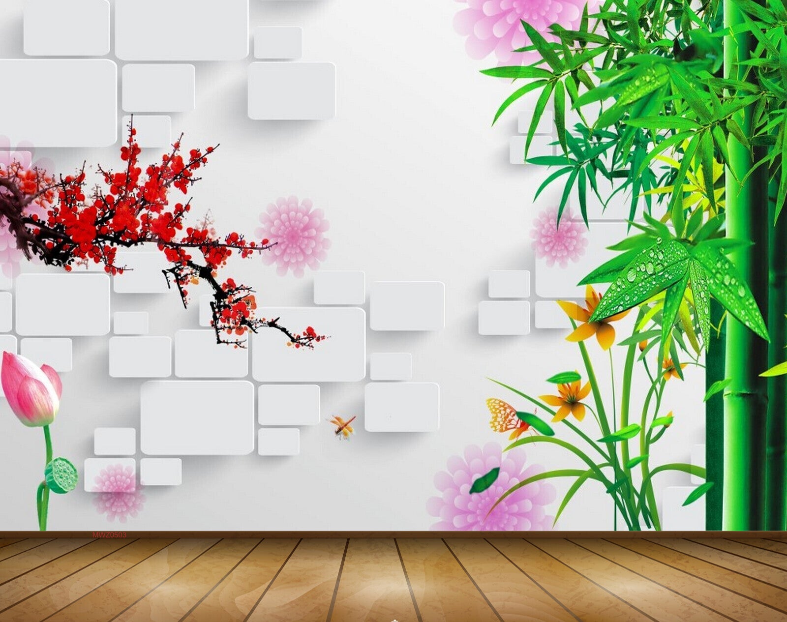 Avikalp MWZ0503 Orange Pink Flowers Plants 3D HD Wallpaper