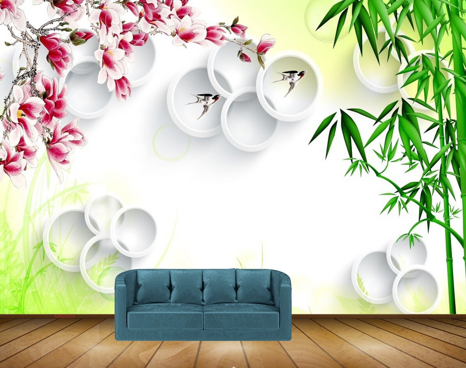 Avikalp MWZ0504 White Pink Flowers Fishes Plants HD Wallpaper