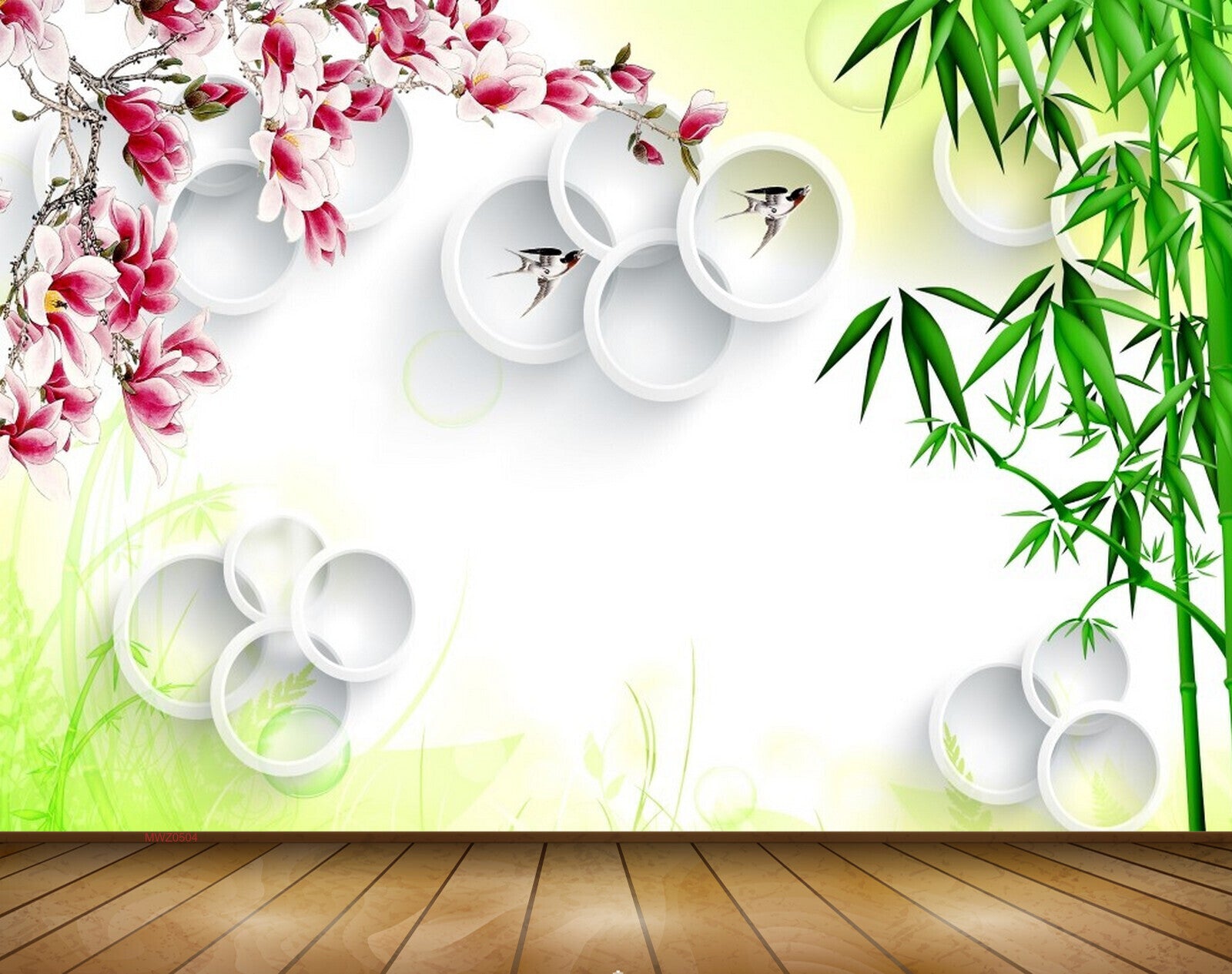 Avikalp MWZ0504 White Pink Flowers Fishes Plants 3D HD Wallpaper