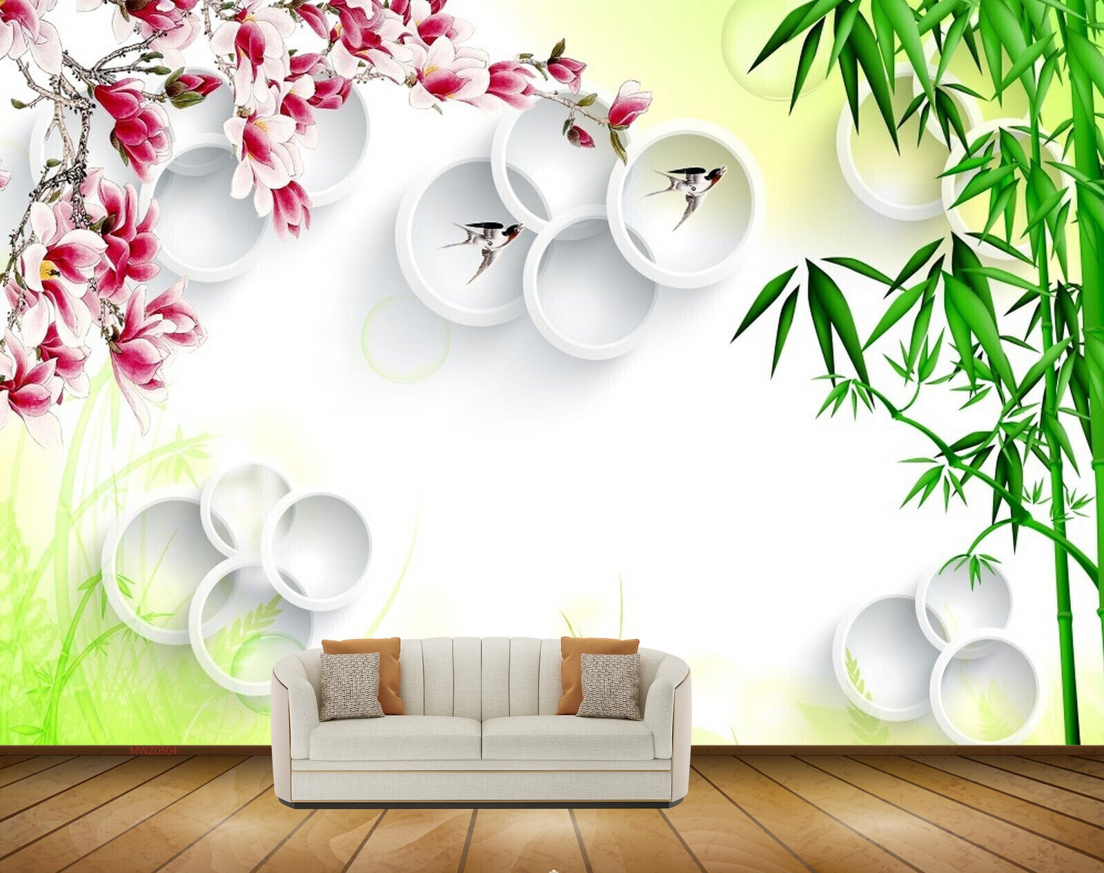 Avikalp MWZ0504 White Pink Flowers Fishes Plants 3D HD Wallpaper