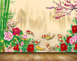 Avikalp MWZ0510 Pink Red White Flowers Fishes Plants 3D HD Wallpaper