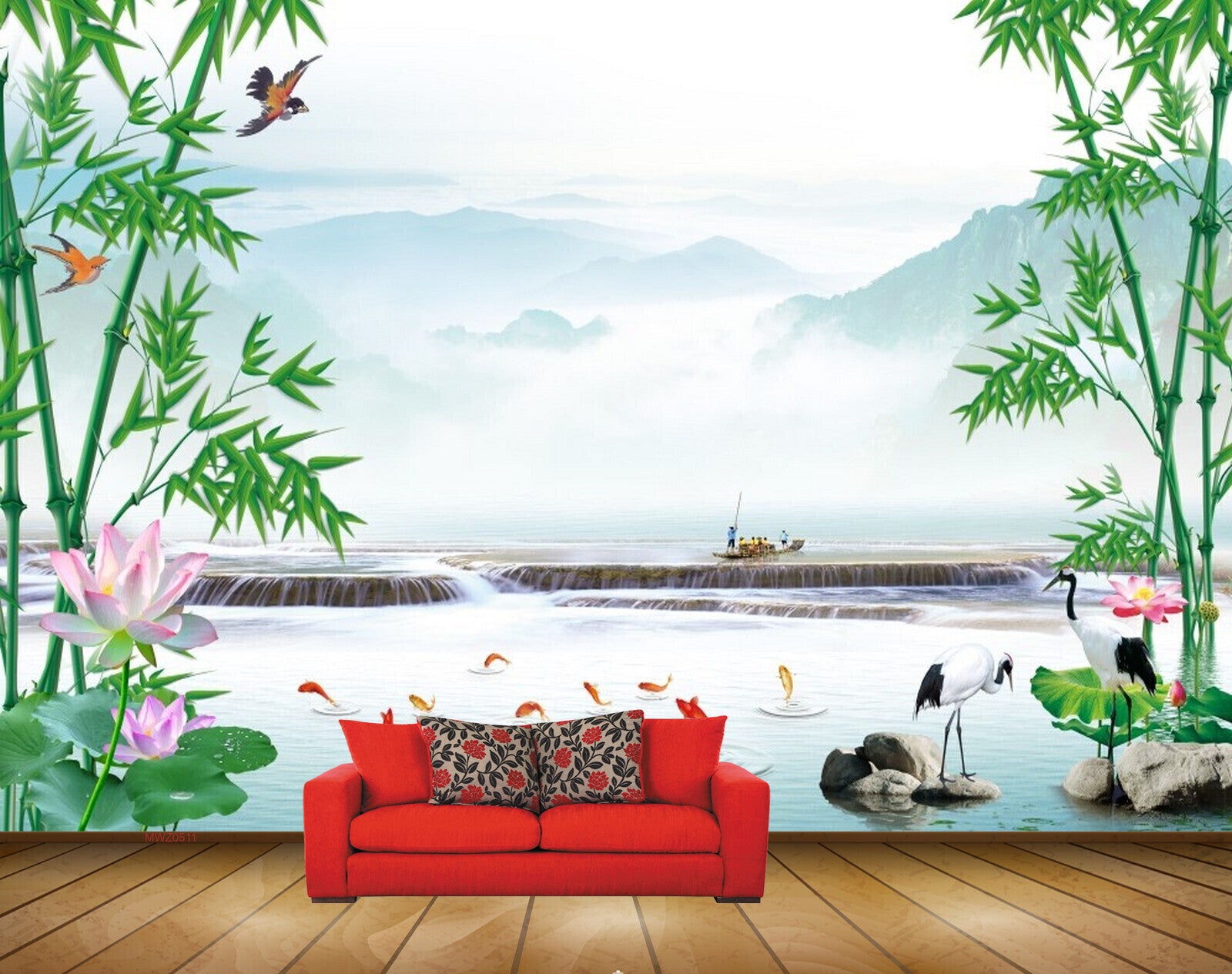 Avikalp MWZ0511 White Pink Lotus Flowers Swans Stones Fishes Birds Plants 3D HD Wallpaper