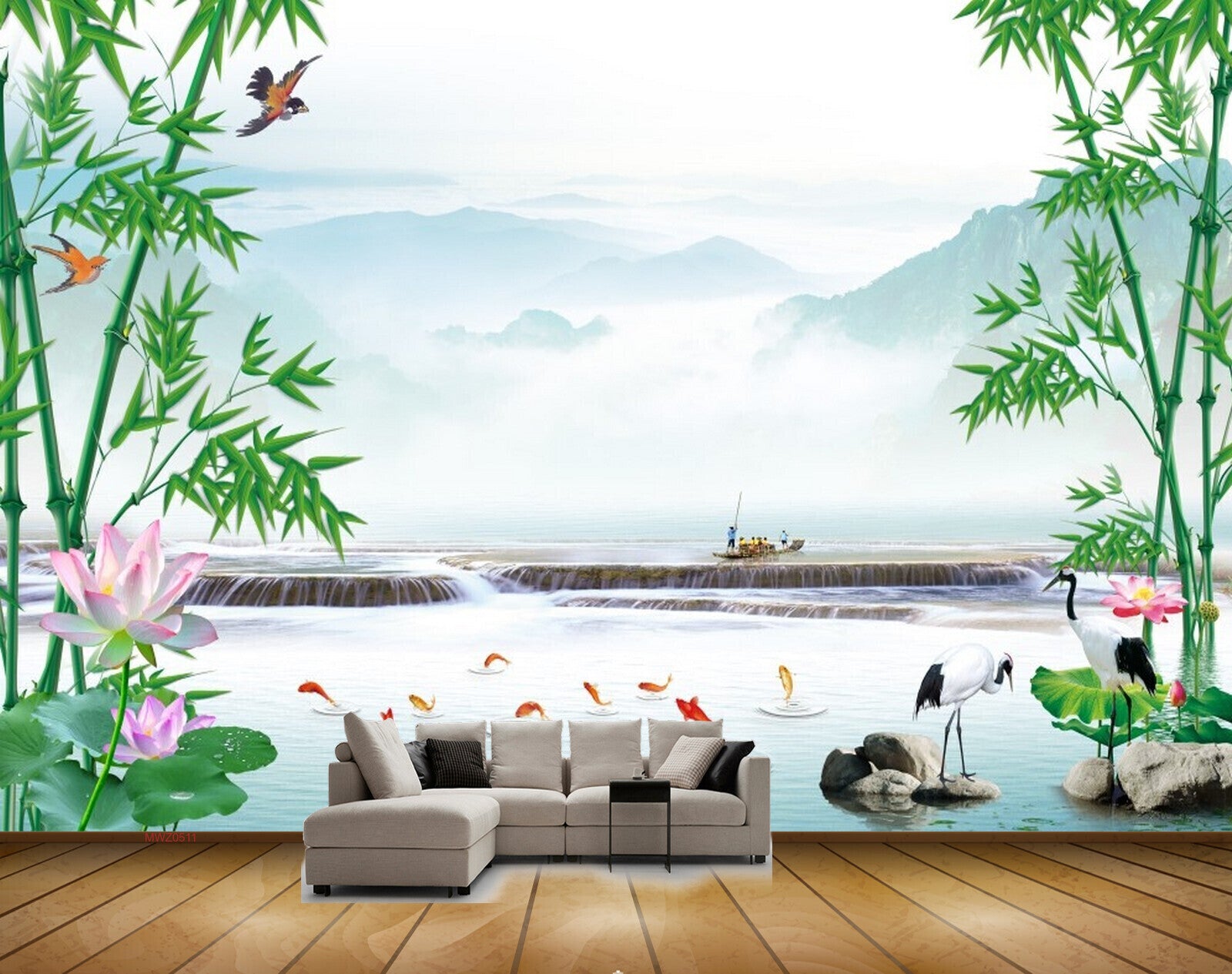 Avikalp MWZ0511 White Pink Lotus Flowers Swans Stones Fishes Birds Plants 3D HD Wallpaper