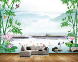 Avikalp MWZ0511 White Pink Lotus Flowers Swans Stones Fishes Birds Plants 3D HD Wallpaper