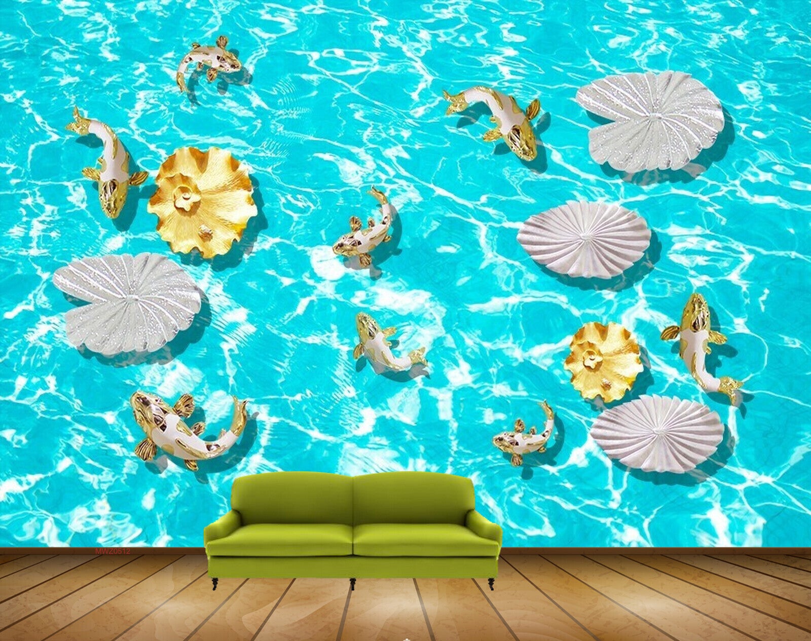 Avikalp MWZ0512 White Flowers Fishes Sea 3D HD Wallpaper