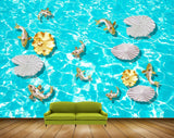 Avikalp MWZ0512 White Flowers Fishes Sea 3D HD Wallpaper