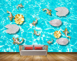 Avikalp MWZ0512 White Flowers Fishes Sea 3D HD Wallpaper