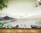 Avikalp MWZ0513 Pink White Flowers Fishes House Trees 3D HD Wallpaper