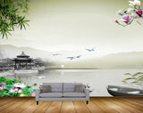 Avikalp MWZ0513 Pink White Flowers Fishes House Trees 3D HD Wallpaper