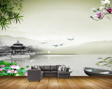 Avikalp MWZ0513 Pink White Flowers Fishes House Trees 3D HD Wallpaper