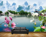 Avikalp MWZ0514 Pink White Flowers Trees River Culvert 3D HD Wallpaper
