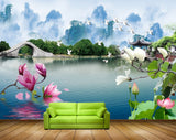 Avikalp MWZ0514 Pink White Flowers Trees River Culvert 3D HD Wallpaper