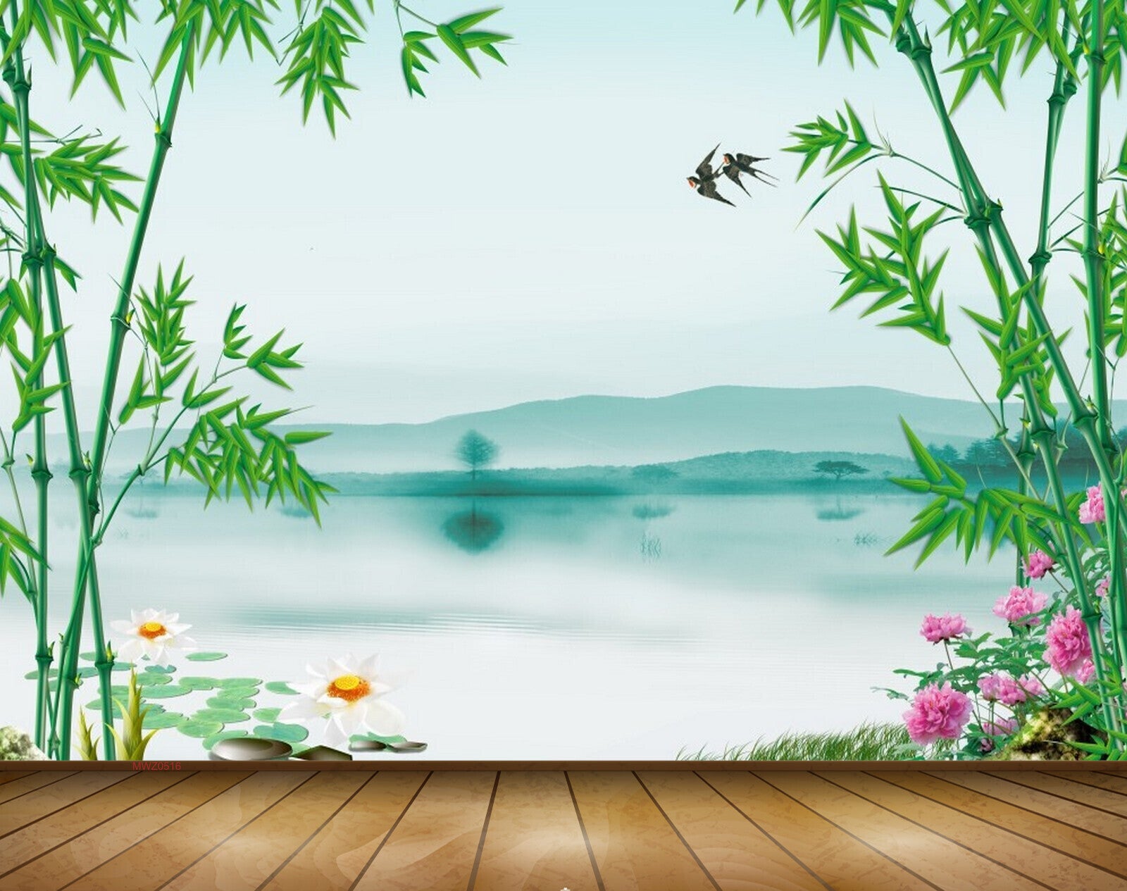 Avikalp MWZ0516 Pink White Flowers Trees Birds 3D HD Wallpaper