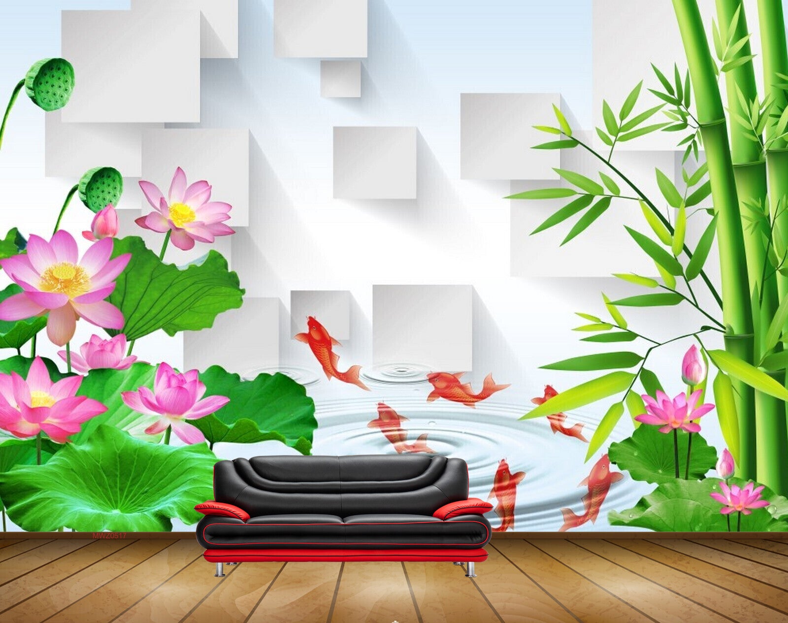 Avikalp MWZ0517 Pink Lotus Flowers Fishes Plants HD Wallpaper