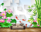 Avikalp MWZ0517 Pink Lotus Flowers Fishes Plants 3D HD Wallpaper