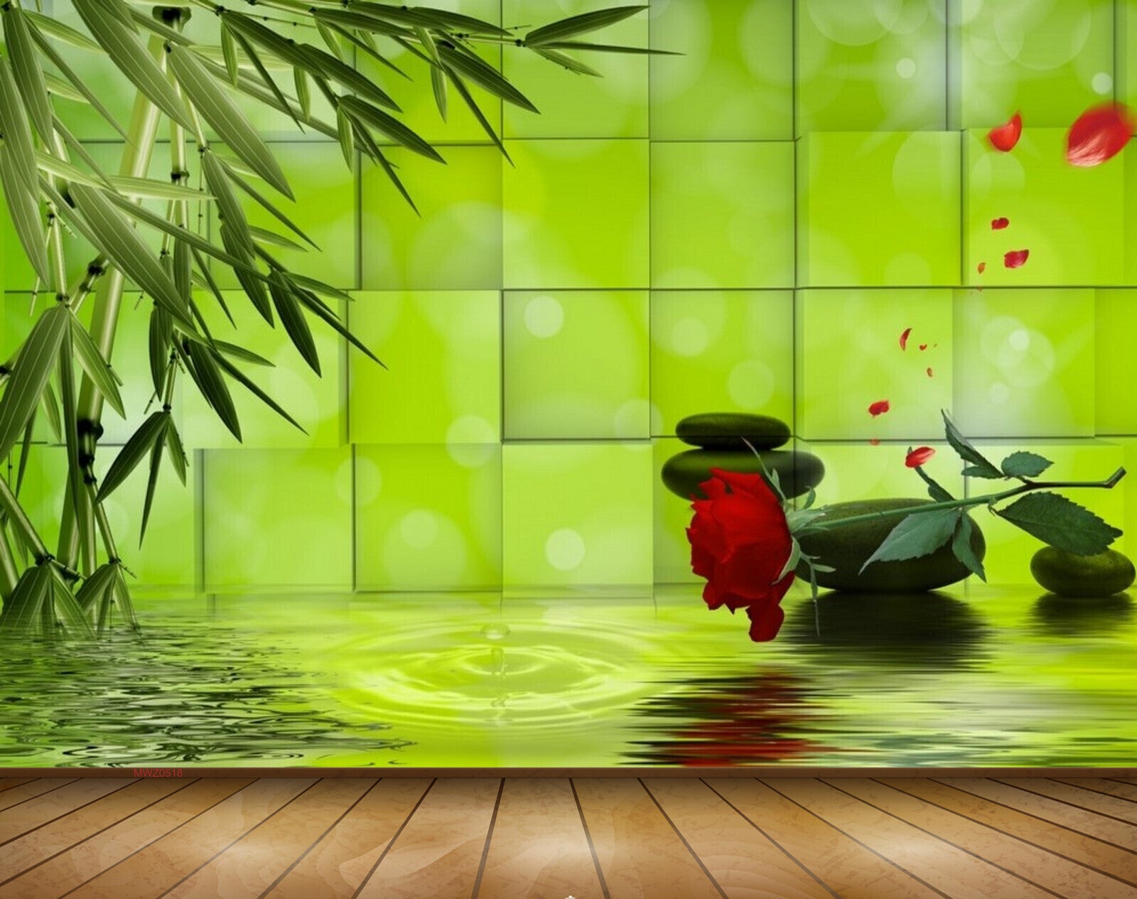 Avikalp MWZ0518 Red Rose Flower Stones Plants 3D HD Wallpaper
