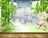 Avikalp MWZ0519 White Flower Fishes Plants 3D HD Wallpaper