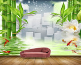 Avikalp MWZ0519 White Flower Fishes Plants 3D HD Wallpaper