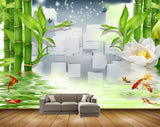 Avikalp MWZ0519 White Flower Fishes Plants 3D HD Wallpaper