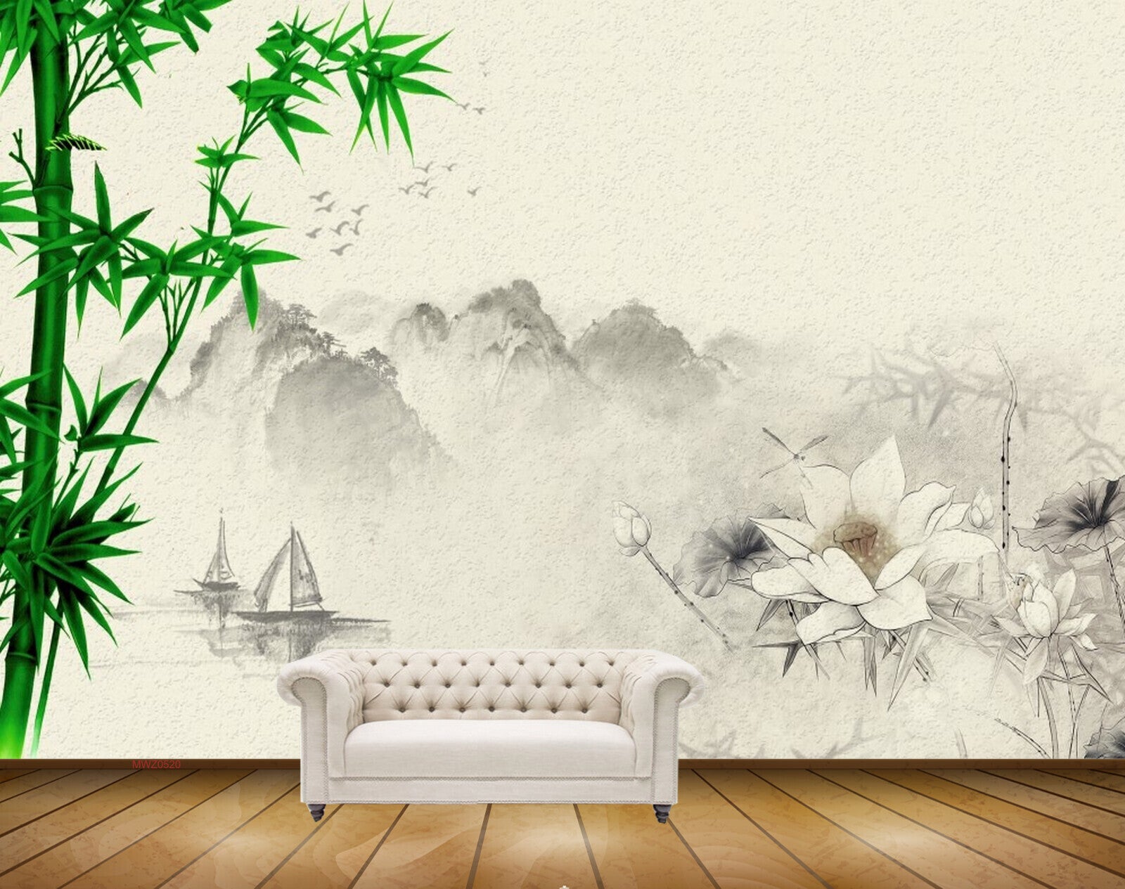 Avikalp MWZ0520 White Flowers Plants Boats 3D HD Wallpaper