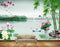 Avikalp MWZ0522 Pink White Flowers Ducks Birds Trees Stones HD Wallpaper