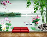 Avikalp MWZ0522 Pink White Flowers Ducks Birds Trees Stones 3D HD Wallpaper