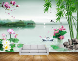 Avikalp MWZ0522 Pink White Flowers Ducks Birds Trees Stones 3D HD Wallpaper