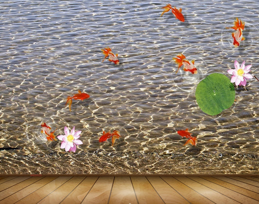 Avikalp MWZ0523 Orange Fishes Pink White Flowers 3D HD Wallpaper