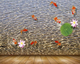 Avikalp MWZ0523 Orange Fishes Pink White Flowers 3D HD Wallpaper