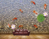 Avikalp MWZ0523 Orange Fishes Pink White Flowers 3D HD Wallpaper