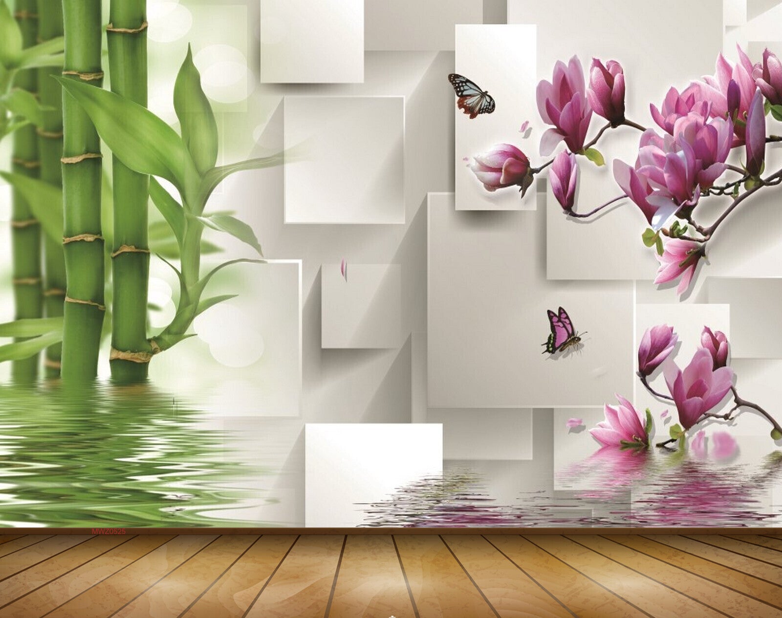 Avikalp MWZ0525 White Pink Flowers Plants Butterflies 3D HD Wallpaper