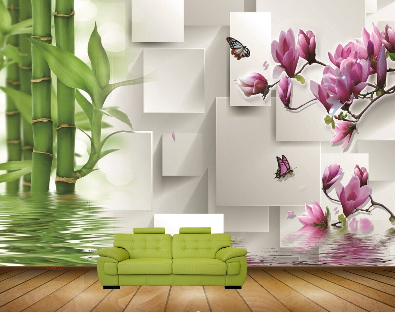 Avikalp MWZ0525 White Pink Flowers Plants Butterflies 3D HD Wallpaper