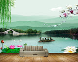 Avikalp MWZ0526 White Pink Flowers Boat Ducks Plants Birds HD Wallpaper