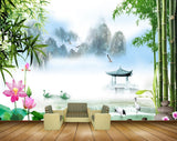 Avikalp MWZ0527 Pink Lotus Flowers Ducks Trees Birds 3D HD Wallpaper